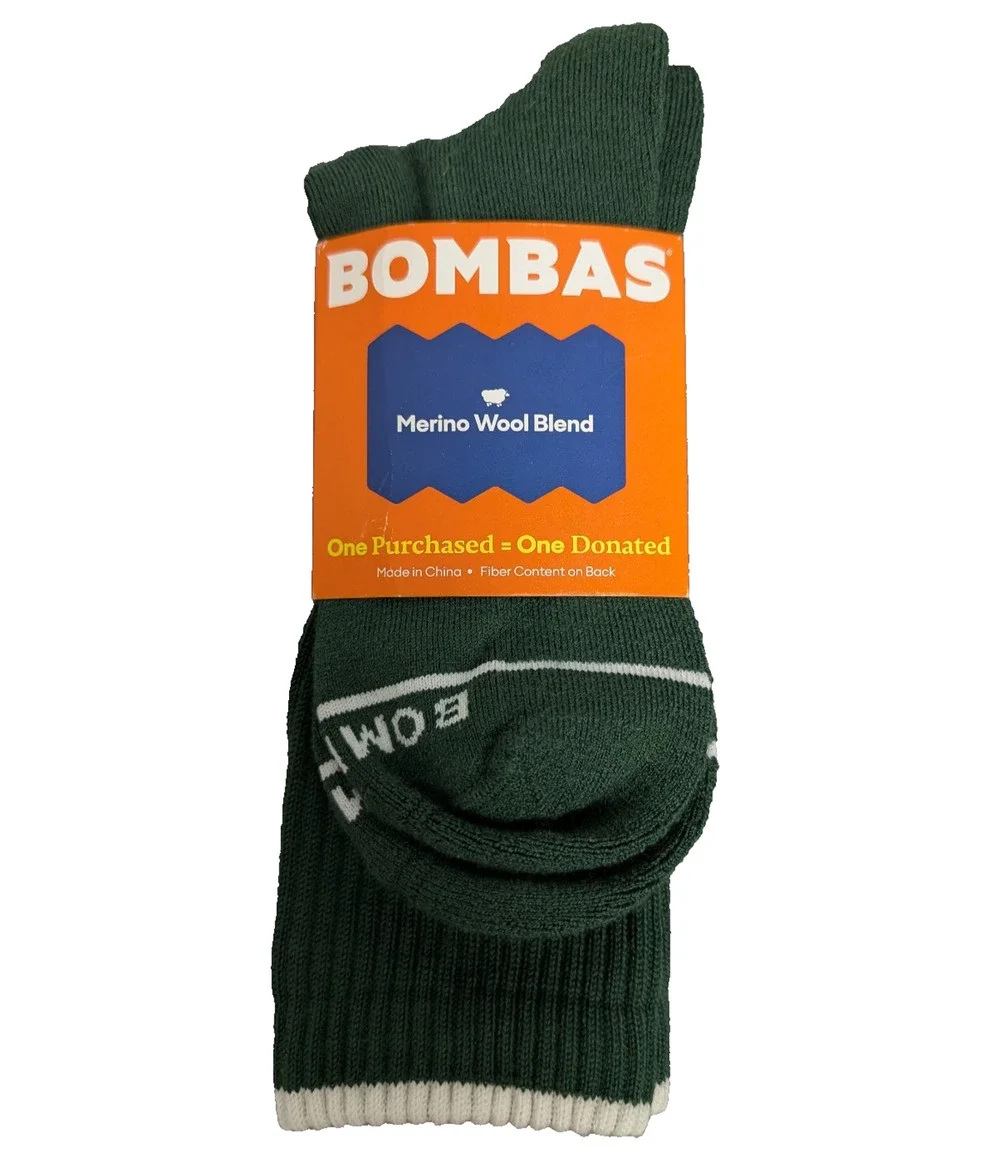 Bombas Merino Wool Socks Large Green Calf Crew Midweight Outdoor Hike Comfort